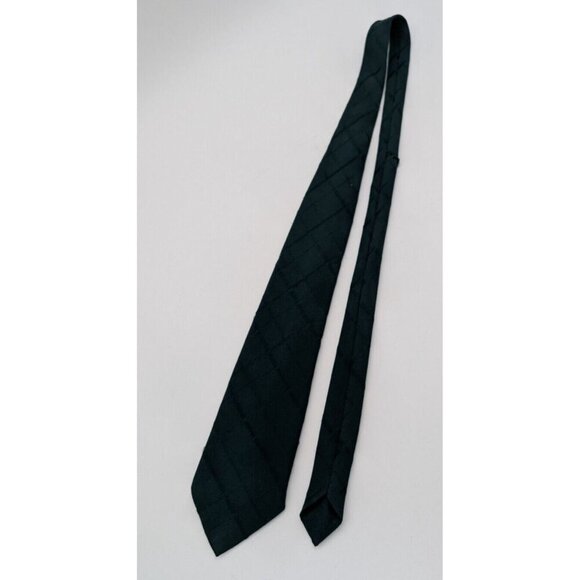 Vintage 60s 70s Men's Tie Dark Green Plaid Necktie - Picture 2 of 11